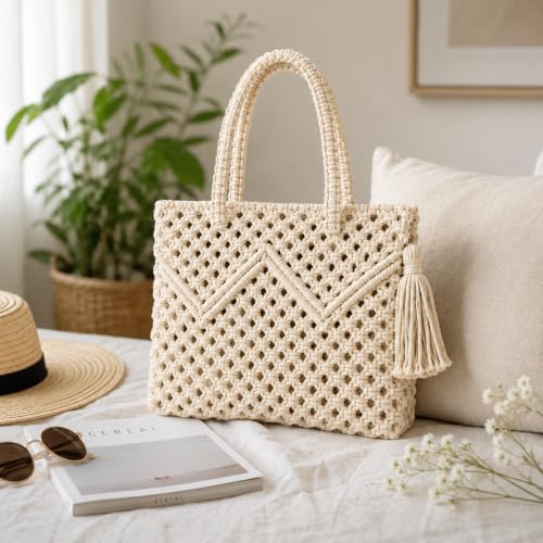 Image of Women's Handmade Macrame Crossbody Sling Bag Tote Bags Beautiful & Fancy Ladies Purse For Girls Women's Mobile Pouch Friends Gifts Birthday Marriage Party and Events,1- Piece