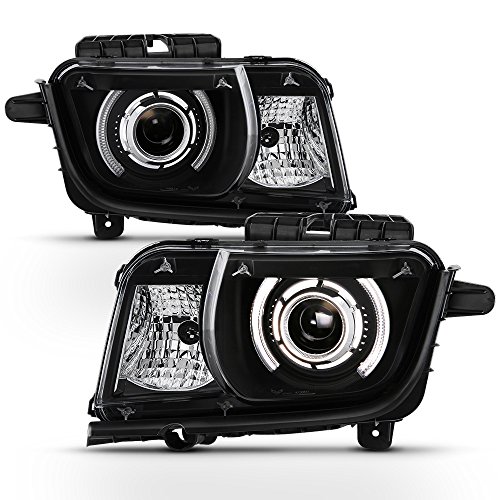 ACANII - For Blk 2010-2013 Chevy Camaro LED CCFL Halo Projector Headlights Halogen Headlamps Driver + Passenger Side