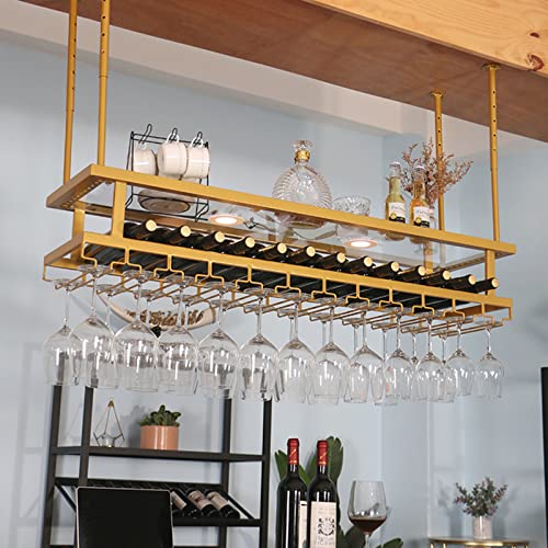 Étagère de rangement flottante et support de verre à vin de plafond réglable