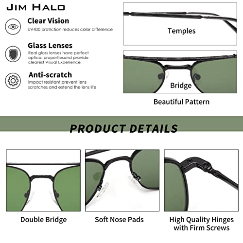 Image of JIM HALO Retro Square Aviator Sunglasses Premium Glass Lens Flat Metal Eyewear Men Women