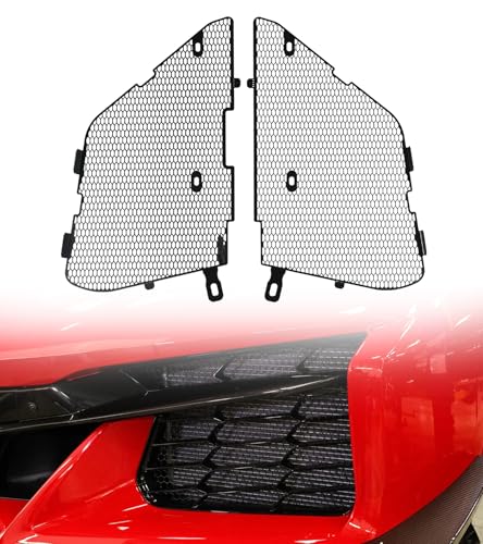 Image of Black Aluminum Front Radiator Grille Guards Fit for Corvette C8 Stingray Z51 2020-2026, OEM Style 2PCS, Front Outer Grill Guard Vents Mesh Set for Coupe, Convertible & HTC