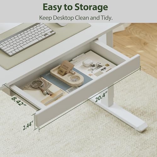 Image of Agilestic Electric Standing Desk with Drawers, 47.8 x 24 Inches Height Adjustable Desk, Stand up Computer Table with Memory Preset, for Work Office Home, Integrated Drawers-White