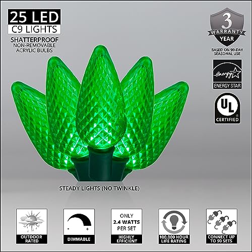 C9 LED Faceted Green Prelamped Light Set miniatura 3
