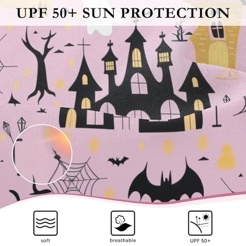 CaTaKu Girls One Piece Swimsuit Halloween Ghost Castle Toddler Bathing Suit Long Sleeve UPF 50+ Rash Guard Swimwear 3-12Y4