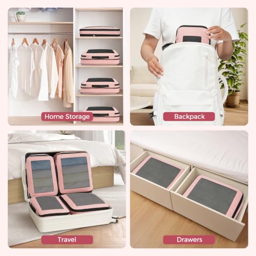 Image of BAGAIL Compression Packing Cubes for Travel Essentials, 8 Set-Pink | Tear‑Resistant Fabric, Space‑Saving, Visible Mesh Panel, Vibrant Color Choices, Travel, Camping & Cruise, Home Storage