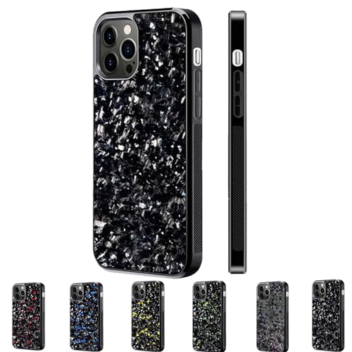 AUWIRUG Forged Carbon Fiber Phone Case, Carbon Fiber Phone Case for iPhone 15 14 13 12 Pro MAX, Magnetic Shockproof Case Cover Support Wireless Charging (13,Silver)