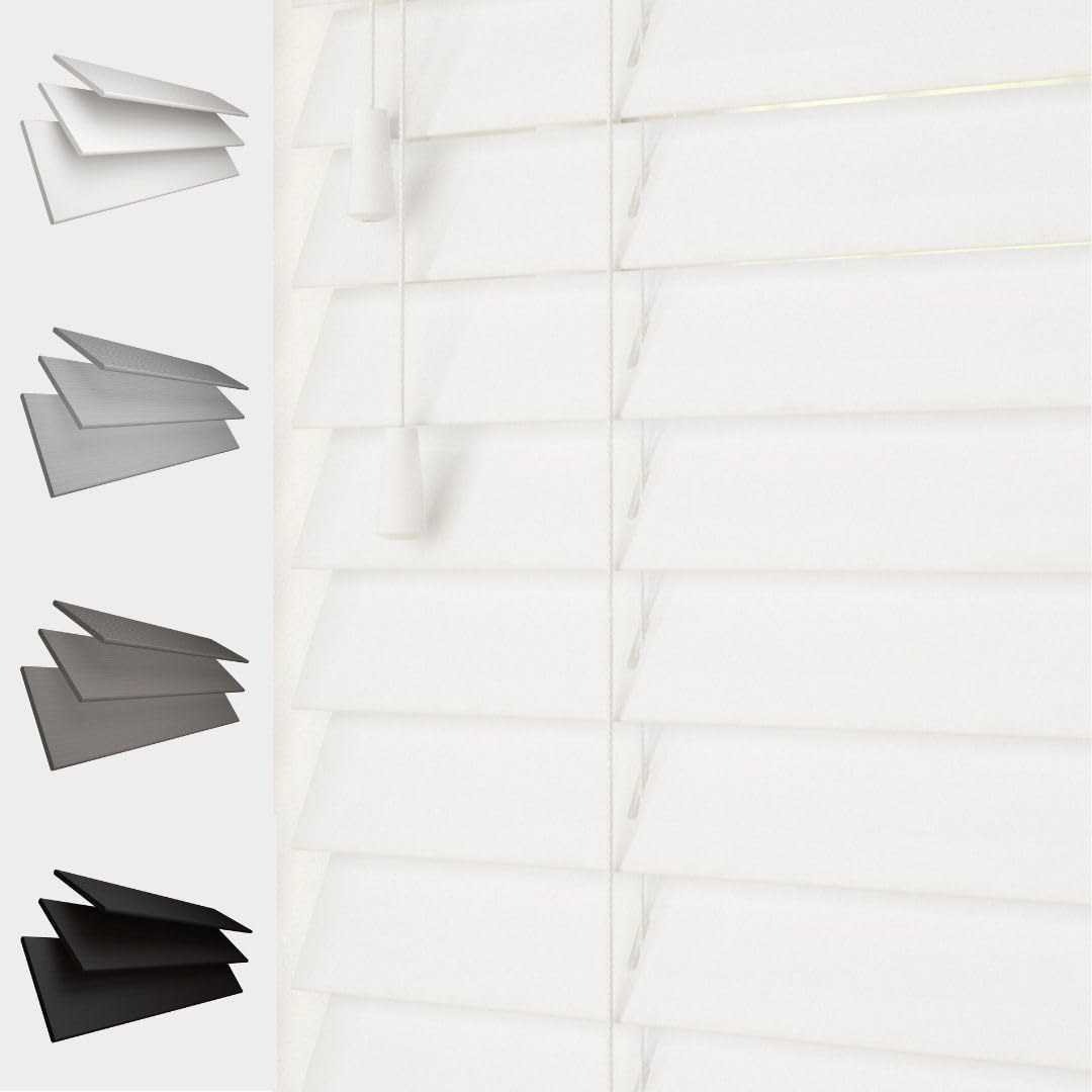 Faux Wood Venetian Blind 50mm Slats Wood Grain Pattern Strings White 180cm Width x 120cm Length