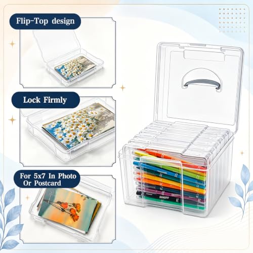 Image of Yesland 5x7inch Photo Storage Box, 6 Inner Photo Cases Keeper with Handle, Clear Plastic Seed Organizer, Craft Storage Container for Greeting Cards Pictures Stamps Scrapbooking Office Supplies