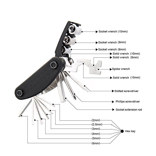 16-In-1 Multi Function Compact Handheld Folding Bike Bicycle Cycling Mechanic Combination Repair Tool Kit Set - Allen Hex Key Multi Socket Wrench Screwdriver #TOP6