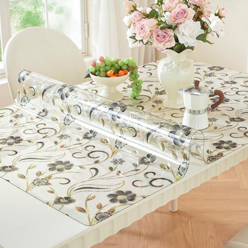 Image of LovePads Floral Table Protector 24 x 36 Inch, 1.5mm Thick Plastic Table Cover, Waterproof Vinyl Tablecloth Rectangular Desk Protector Mat for Kitchen, Dining Room & Coffee Tabletop