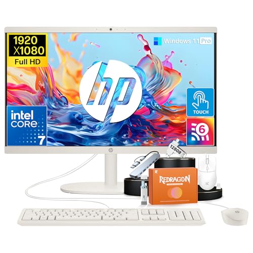 Image of HP All in One Desktop Computer, Windows 11 Pro, 27 inch FHD IPS Touchscreen, Intel Ultra 7-155U, 64 GB DDR5, 2 TB SSD, Adjustable Height, Built-in AI, FHD IR Camera, Wi-Fi 6, w /Accessories