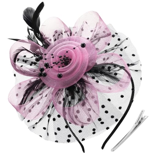 Image of DRESHOW Fascinators Hat Flower Mesh Ribbons Feathers on a Headband and a Clip Tea Party Headwear for Girls and Women