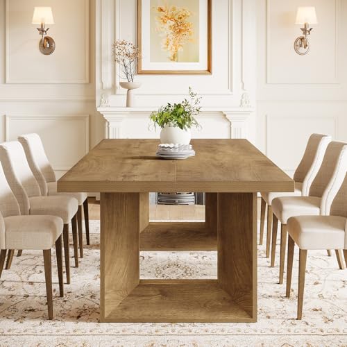 Image of Tribesigns Farmhouse Wooden Dining Table, 63-Inch Rectangular Kitchen Table with Heavy Duty Legs for Kitchen & Dining & Living Room, Brown