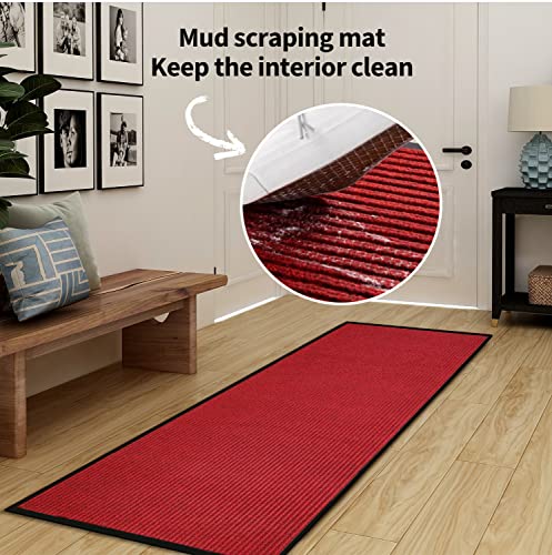 Tapis d'entrée robuste grattant avec semelle antidérapante bordeaux