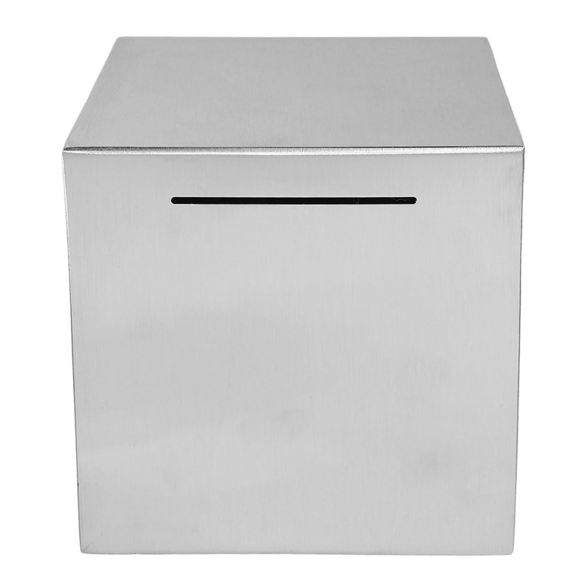 Tirelire en Acier Inoxydable Argenté Design Unidirectionnel, Boîte à Monnaie Sécurisée et Non Ouvrable pour Dons et Suggestions, Style Contemporain