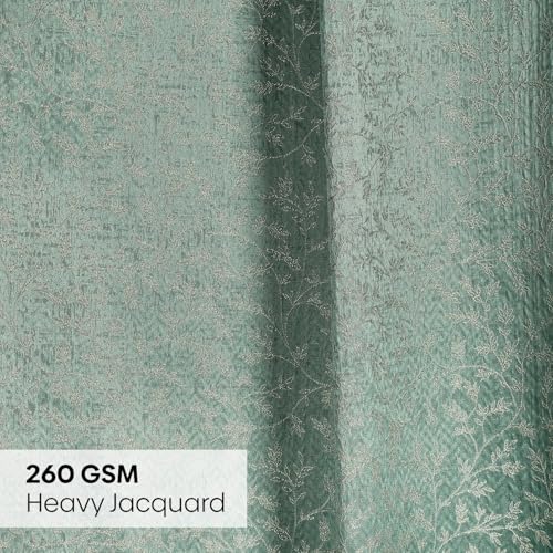 Image of haus & kinder Jacquard Door Curtains 7 Feet Long Pack of 2 Door Curtains, 7 Feet Curtains for Door (Ivy Breeze, Forest Floral Nature Design 130x213 CM)