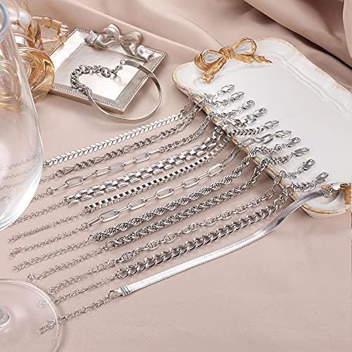 Kakonia 12 Pcs Gold Bracelet for Women Dainty Chain Bracelet Set Fashion Cuban Figaro Cable Chain Bracelets Adjustable Layered Metal Link Bracelet Gold Jewelry for Women Gift