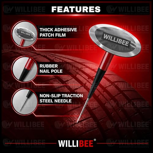 Image of WILLIBEE Mushroom Puncture Kit for Tubeless Tyre | Mushroom Puncher Kit for Bike & Car | Tire Puncher Repair Patches (9 MM, 10 Pcs)