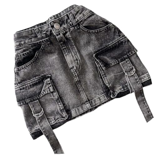 Mini jupe vintage gothique noire Y2k en denim à carreaux texturé et robuste