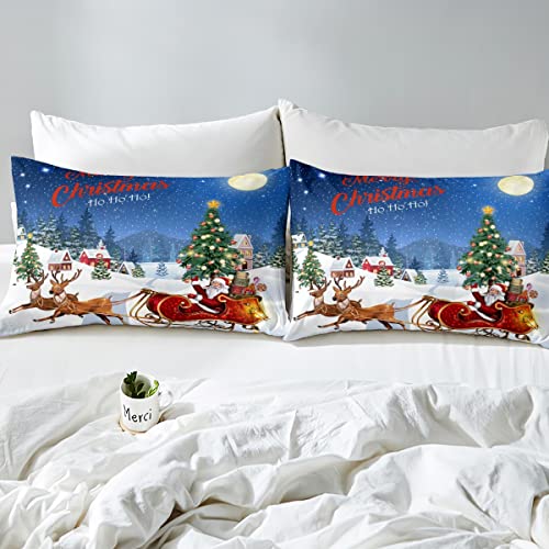 Cartoon Santa Claus Bed Sheets Queen,Christmas Deer Reindeer Moose Fitted Sheet For Kids Boys Girls,Xmas New Year Gift Bedding Set,Merry Christmas Tree Bed Cover With 2 Pillowcases Bedroom Decor #TOP3