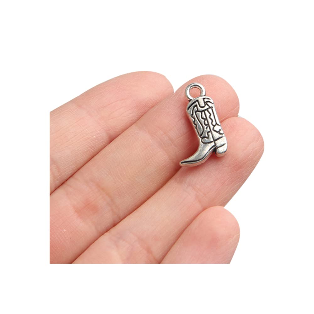 Acxico50 Pcs Cowboy Boot Charms Antique Silver Tone Western Pendants Cowgirl Charms