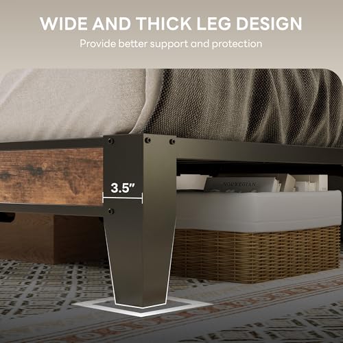 Image of LIKIMIO Full Size Bed Frame, Storage Headboard with Charging Station, Solid and Stable, Noise Free, No Box Spring Needed, Easy Assembly (Vintage and Black)
