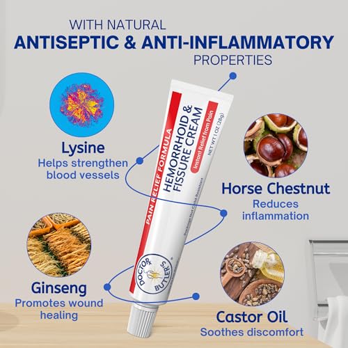 Image of Doctor Butler's Hemorrhoid & Fissure Cream - Instant Pain Relief with Lidocaine, Fast Acting Hemorrhoid Treatment for Relief from External Itching and Burning (1 oz.)