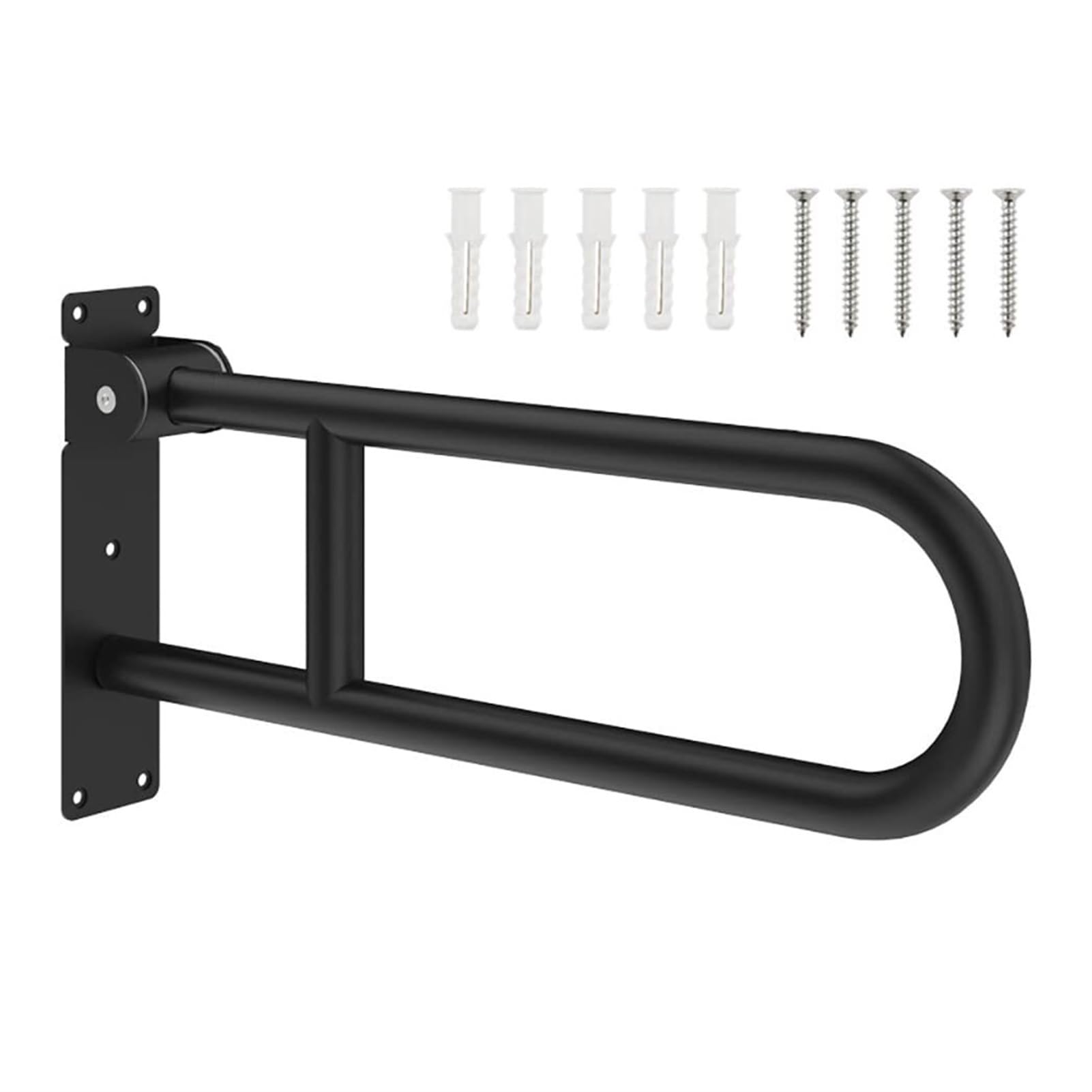 Maniglione for WC Pieghevole Lucido a Forma di U, corrimano for Bagno Ribaltabile Nero Opaco for Anziani disabili in Gravidanza, Aiuto for Doccia Pieghevole Senza Barriere a Parete(Black)