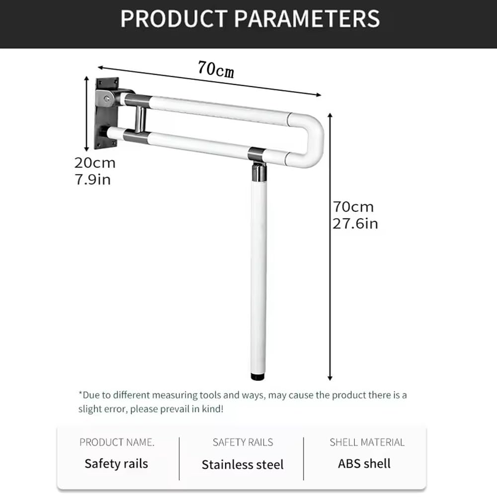 Barre D'appui Wc,Barre Support Mural,Barre Dappui Wc Handicapé,arre D'appui Douche Pliable Salle Avec Un Anneau Lumineux,Rotation Verticale à 90°,pour Salle de Bains,handicapés (blanc, 70cm)
