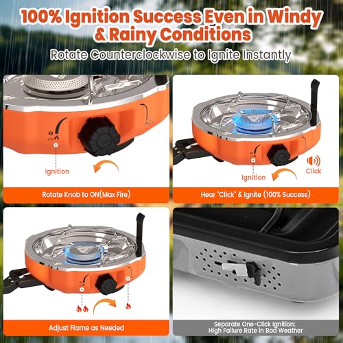 20,000 BTUs 2 Burner Propane Camping Stove, Portable Folding Camp Stove with Adjustable Burners, Regulator and Carrying - Additional View