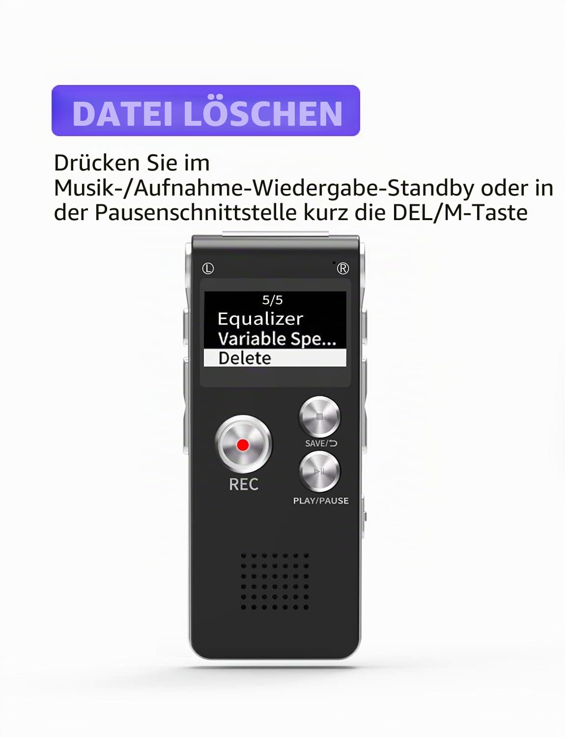 Digitales Diktiergerät, 32GB, Mini-Aufnahmegerät, unterstützt 30 Stunden kontinuierliche Aufnahme, wiederaufladbarer USB, multifunktionaler digitaler Audio- und MP3-Player