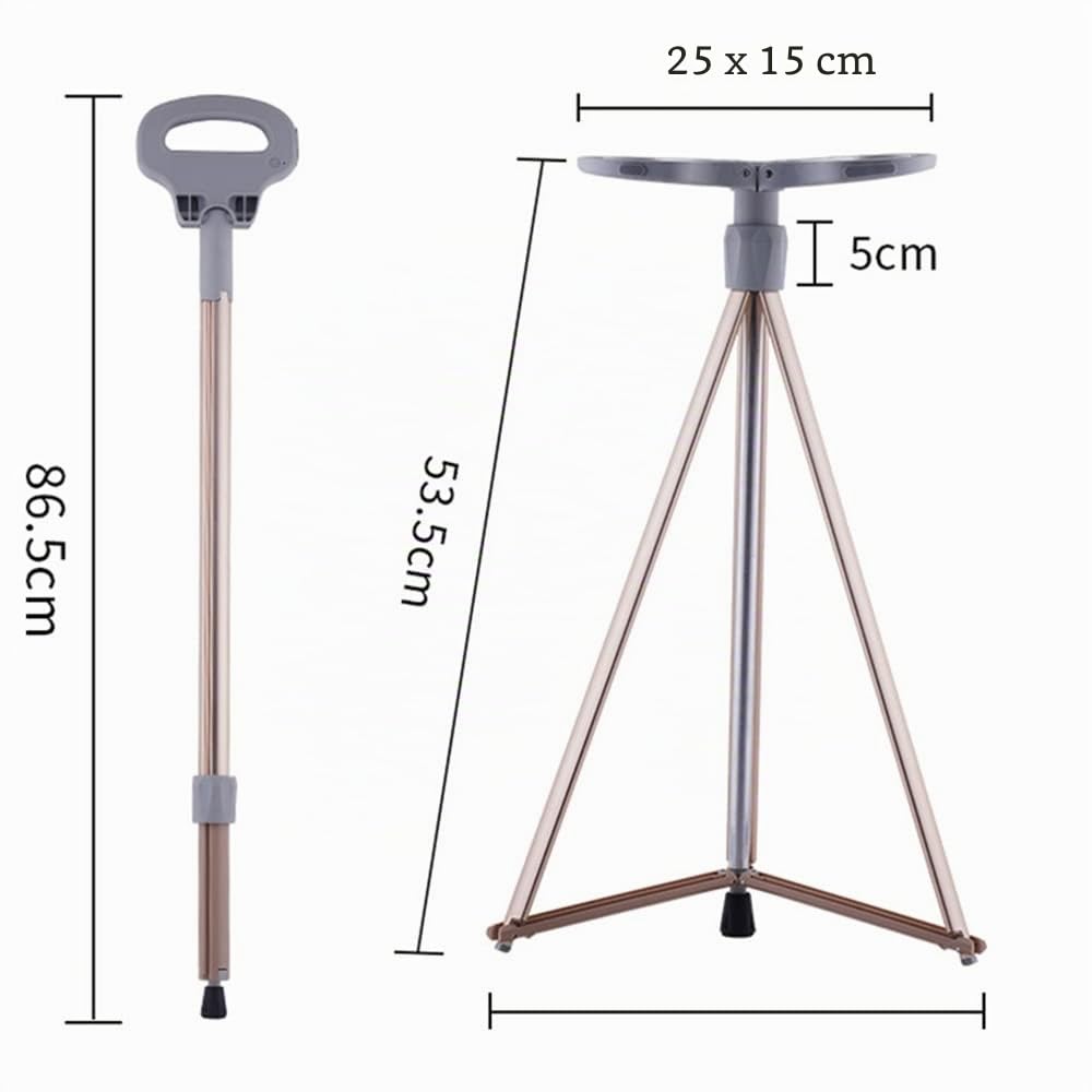 ZJIEX Faltbar Gehstock Mit Sitz, Leicht Spazierstock Wanderstock, Tragbare Krücke Gehhilfe 3 Beine, Belastbar Bis 150 Kg, Mit Reisetasche (Color : Brown)