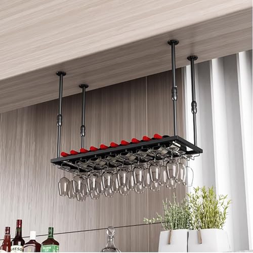 Casier à vin suspendu rond industriel de 80 cm avec porte-verre de plafond