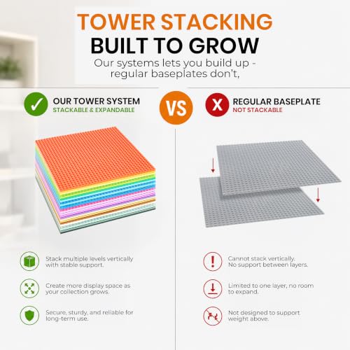 Image of Strictly Briks Stackable Baseplates - 24 Pack 10 inchx10 inch, 32x32 Studs, Compatible with Lego for Building City Scenes, Foundation, Displays Bricks on Play Table, Kids Gift, Rainbow