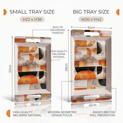 Image of U.P.C Serving Tray Set of 2 / Tray Set for Serving Premium Printed Tray for Serving /Multi-Use Serving Plate (Small, Medium)