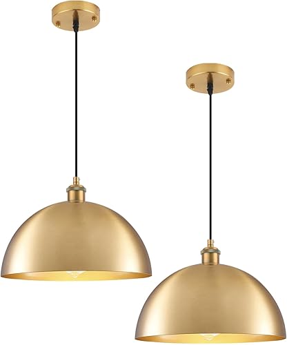 Miniatura 8 de Paquete de 2 lámparas colgantes de cúpula negra, luces colgantes vintage de 11.8 pulgadas, isla de cocina, lámpara colgante industrial para comedor,