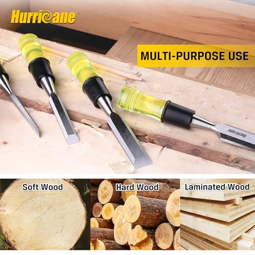 HURRICANE 4 Piece Wood Chisel Set for Woodworking, CR-V Steel Beveled Edge Blade, Durable PVC High Impact Handle Wood Chisel - Image 6
