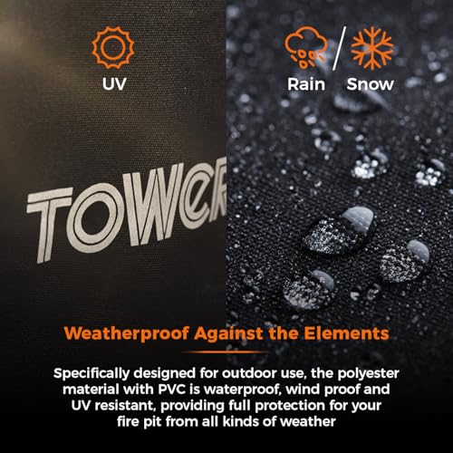 Tower Feuerschalenabdeckung - Strapazierfähige, wasserdichte & Winddichte Outdoor-Holzkohlegrill-Abdeckung, UV-beständig, Schwarz (H63 x B67 x T60cm)