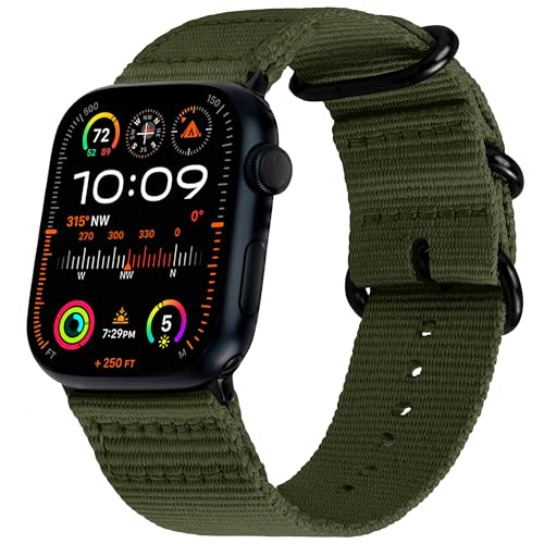 Hiking Trail Nylon Band - The Original Rugged, Water-Resistant, Soft Woven Nylon Band with Steel Hardware - Compatible with Apple Watch Bands for Men & Women - 42mm 41mm 40mm, iWatch SE 3 2 1 & All Series (Army Green)