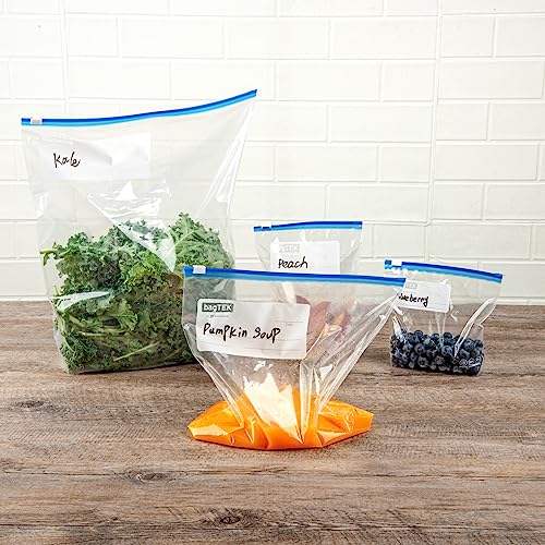 Image of Restaurantware Bag Tek 1 Gallon Freezer Slider Bags 1000 Disposable Zipper Pouch Bags - Slide Zipper Expandable Bottom Clear Plastic Freezer Bags With Write-On-Label For Food Storage