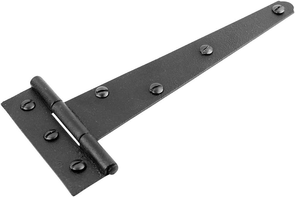 Renovators Supply Manufacturing Black T Strap Shed Door Hinge 7 Inch Flush Mount Cast Iron Barn Door Shed Hinge with Hardware Pack of 2