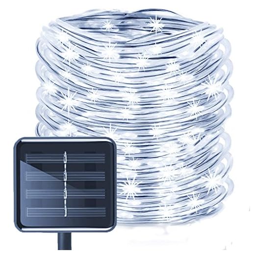 12 m 100 LED solcellsslang, utomhus trädgårdsdekoration vattentät koppartråd snöre jullampa bröllop fest träd juldekoration jul (vit, 2 F)