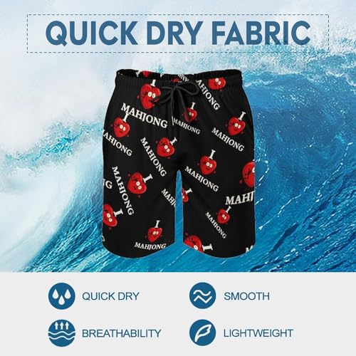 L Love Mahjong Mens Swim Trunks Quick Dry Board Shorts Beach Swimwear Bathing Suits 7