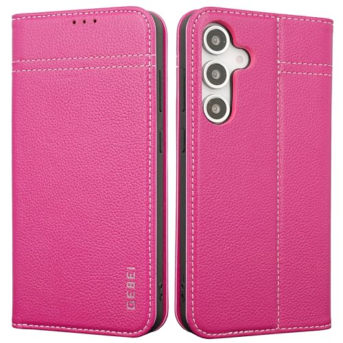 Étui en cuir véritable pour Samsung S24 FE l'élégance d'une protection rose