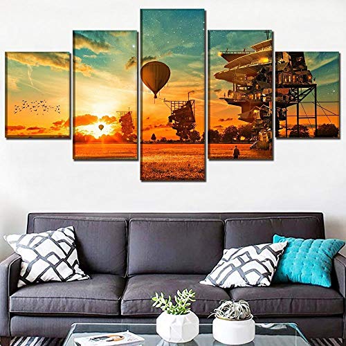 GSDFSD Canvas Prints Wall Art Steampunk Landscape 5 Pieces Painting Contemporary Picture Home Decoration for Bedroom Framed Ready to Hang steampunk buy now online
