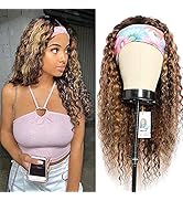 Aopusi Headband Wig Human Hair Ombre Brown Blonde Wave Wave Wigs #4/27 Highlight Machine Made Non...
