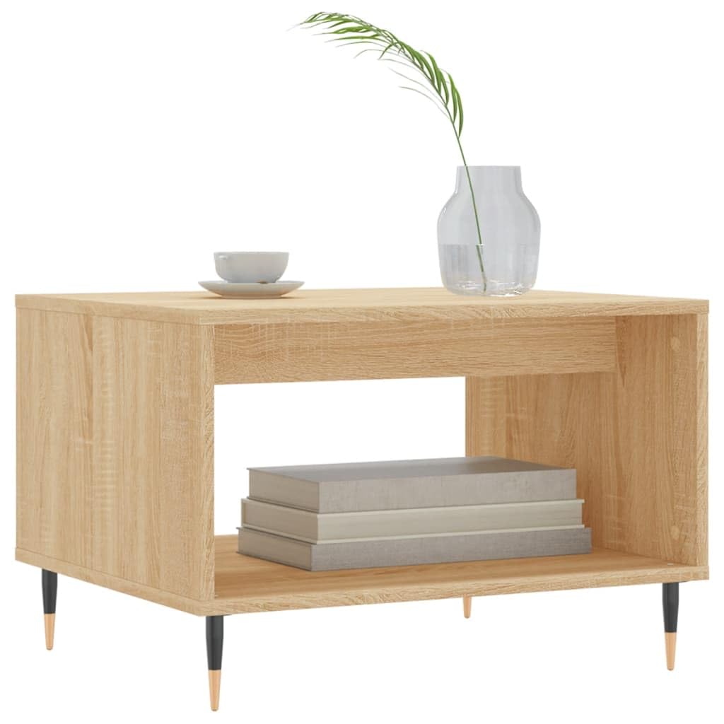 Tavolino da salotto in rovere Sonoma, 60 x 50 x 40 cm | Elegante tavolino da divano in legno con robuste gambe in ferro e pratico ripiano per il soggiorno o l'ufficio.