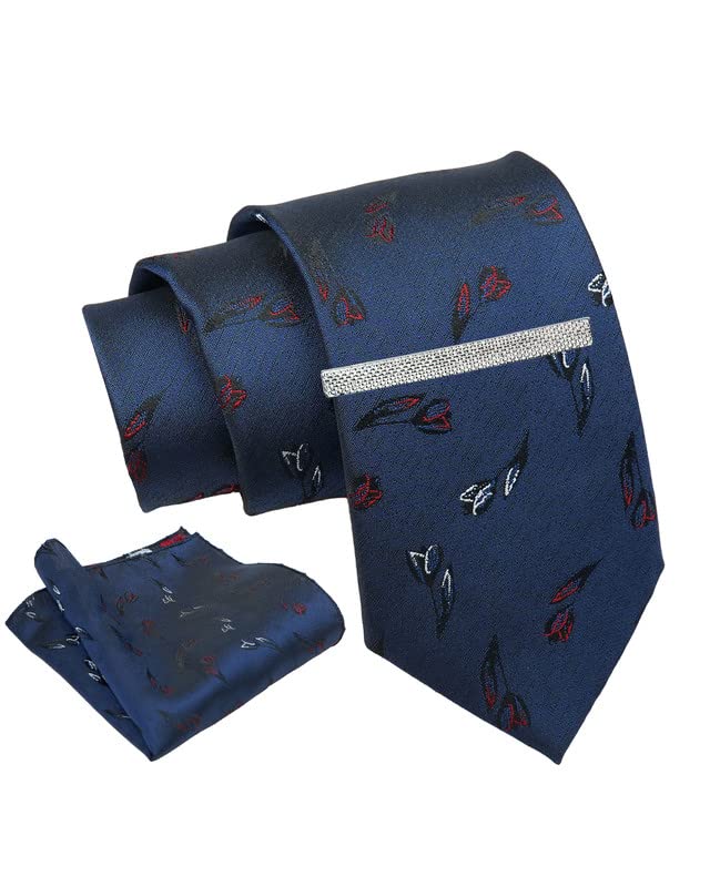 AxlonTie for Men – Micro Silk Neck Ties Set with Cufflinks Flower Pin, Pocket Square & Black Gift Box, Combo Necktie Sets for Office Wear, Formal Suits & Weddings (Navy, AXNW37)