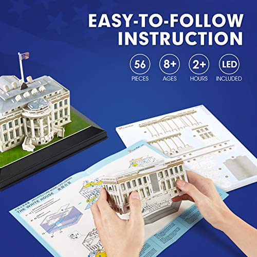 Cubicfun 3D Puzzles For Adults And Kids Led White House Architecture Model Kits, Home Decoration And Birthday Gifts For Women And Men, The U.s. Building Night Mode 56 Pieces #TOP4