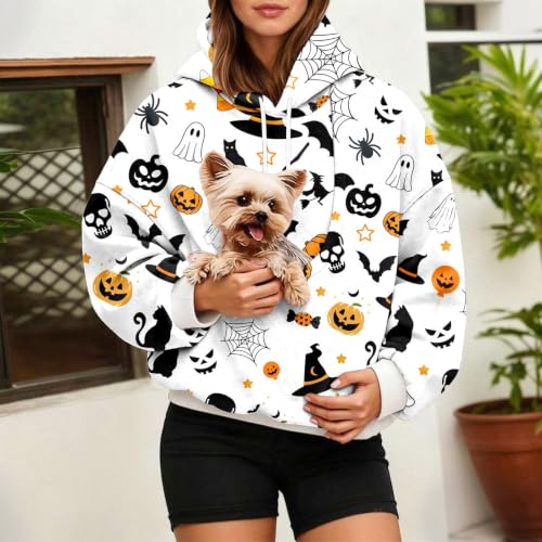 Halloween Clothes,Halloween Pet Pouch Hoodie Women Oversized Cat And Dog Pouch Sweatshirt Comfy Pullover With Pocket White17 Medium - image 3